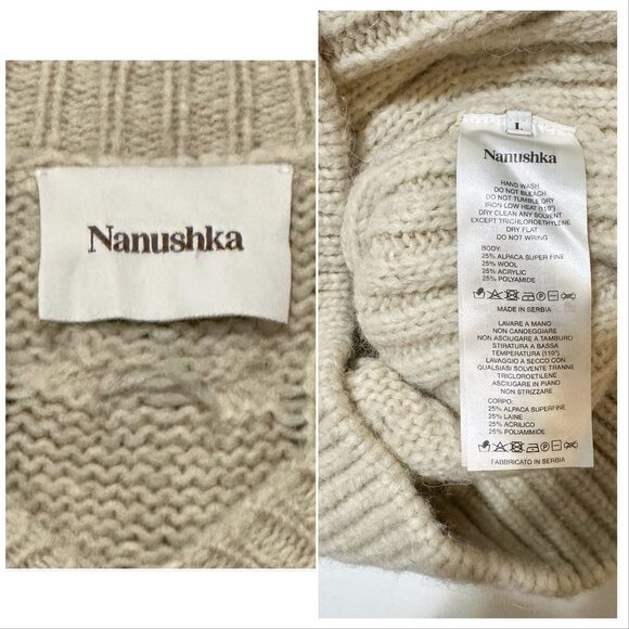 Nanushka Arwan Alpaca Cable Knit Sweater L Beige Cream Oversized - Picture 7 of 14